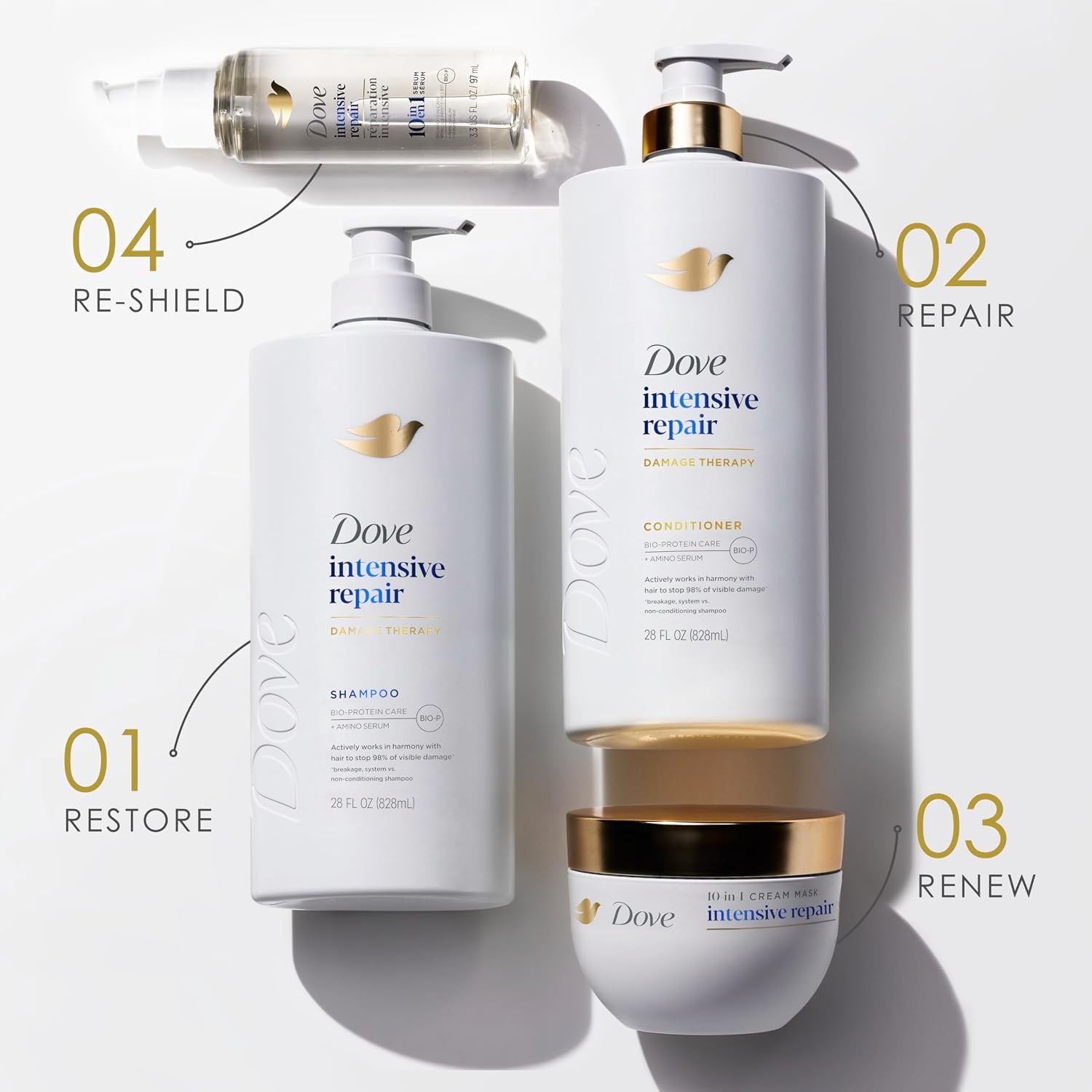 image:imageDove Shampoo 4 Pack Intensive Repair for Damaged Hair with BioProtein Care Technology and Amino Serum 28 Fl OzFragranced