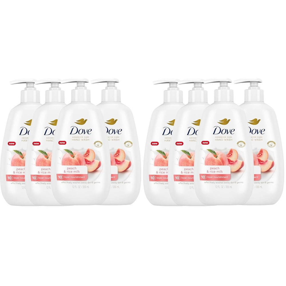 image:imageDove Advanced Care Hand Wash Peach amp Rice Milk 4 Count for Washing Away Dirt amp Germs While Nourishing Skin 10 Layers Deep with Moisture Boost 5X Complex12 Fl Oz Pack of 8