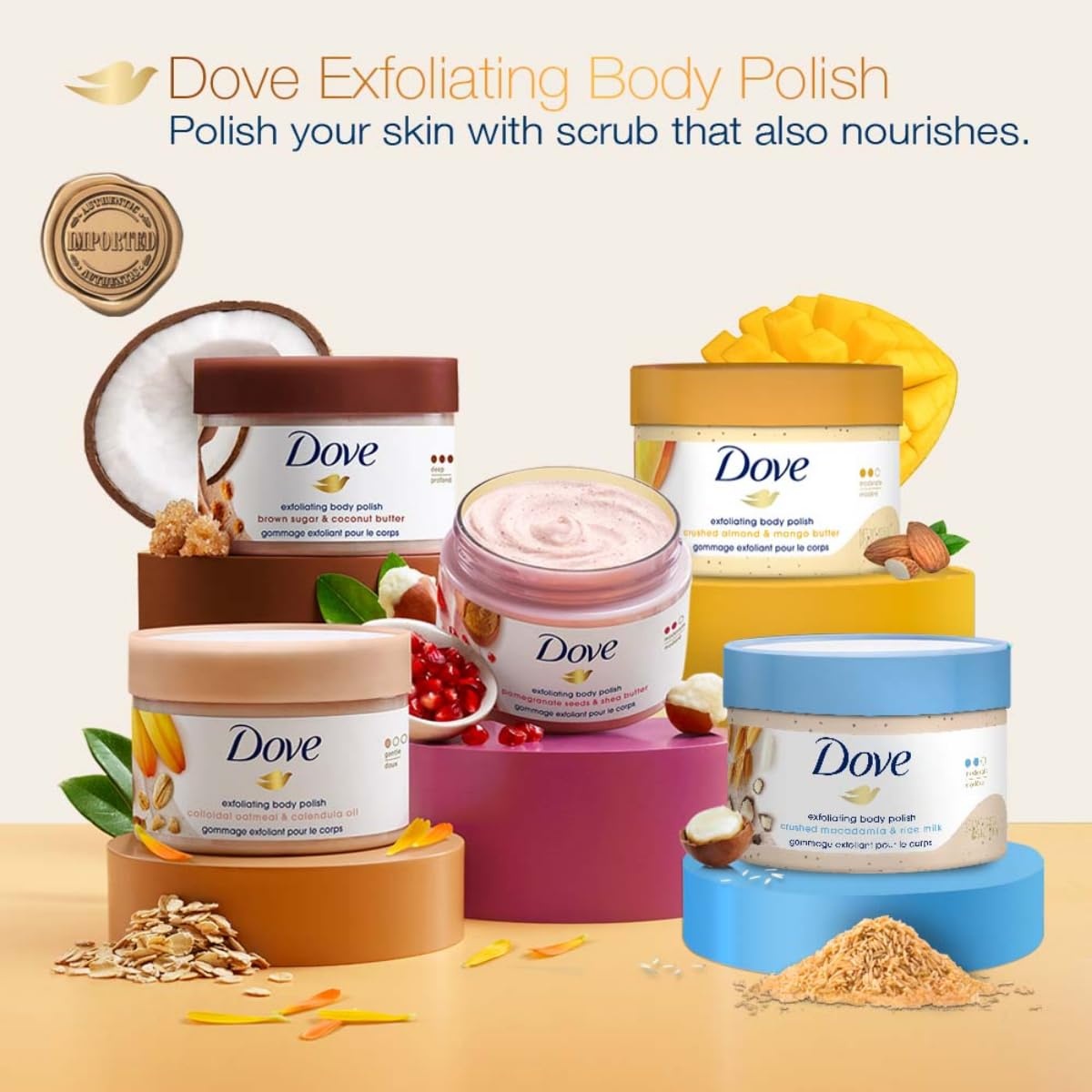 image:imageDove Scrub Pomegranate amp Shea Butter For Silky Soft Skin Body Scrub Exfoliates and Provides Lasting Nourishment 105 ozCoconut Butter