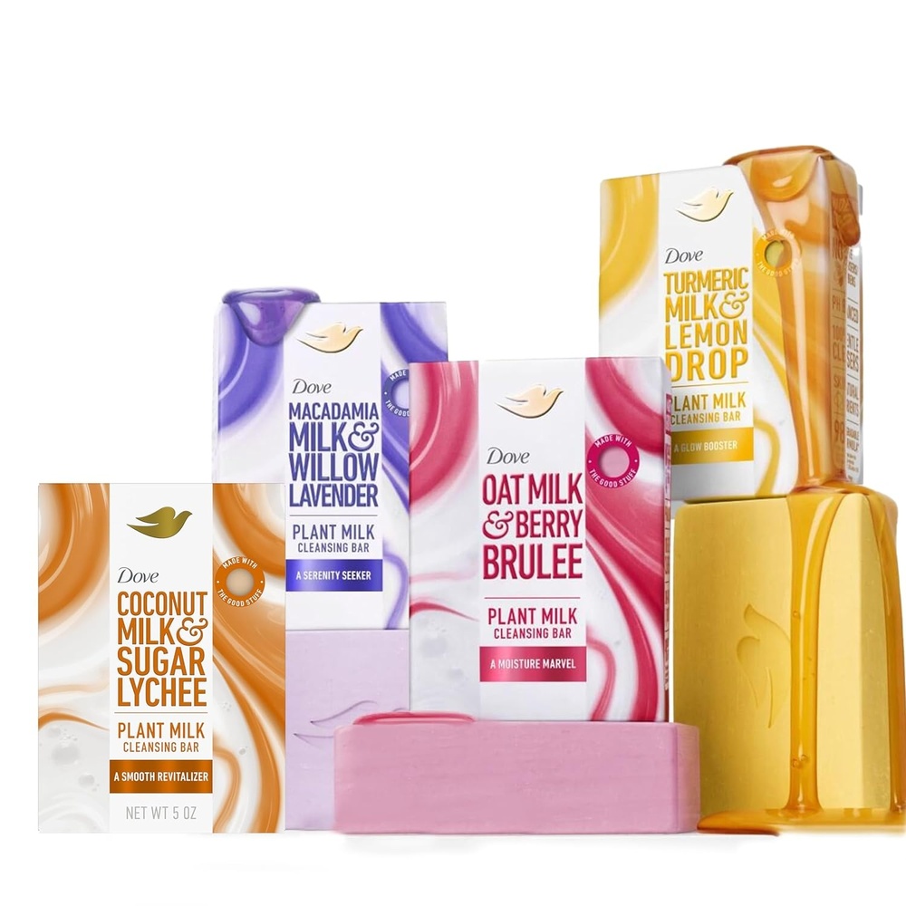 image:imageDove Plant Milk Cleansing Bar Soap Variety Pack 4 for Moisturized Skin with Gentle Cleansers No Sulfate Cleansers or Parabens 98 Biodegradable Formula 5 ozBar Soap