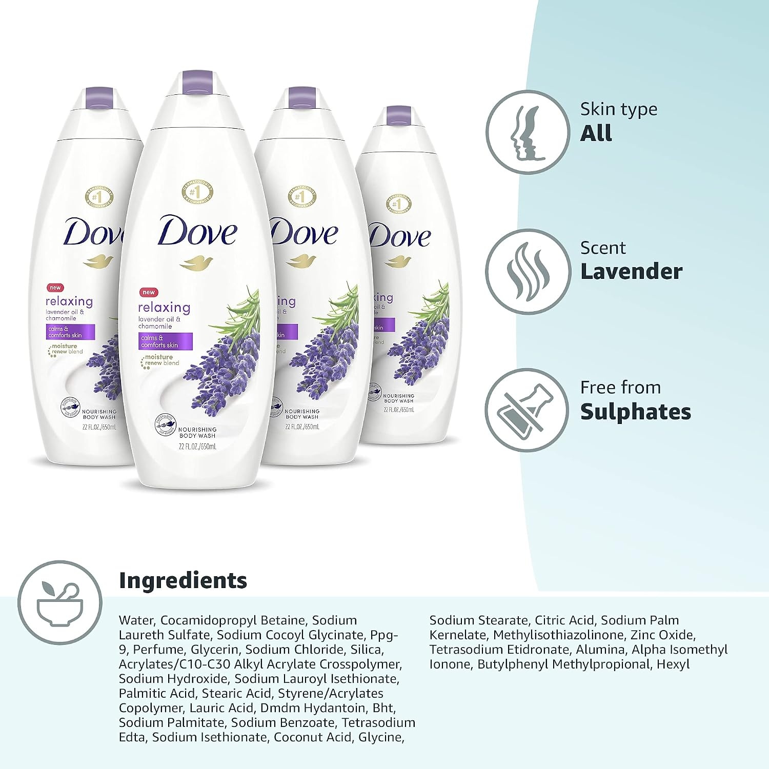 image:imageDove Body Wash with Pump Relaxing Lavender Oil amp Chamomile 3 Count for Renewed HealthyLooking Skin Gentle Skin Cleanser with 24hr Renewing MicroMoisture 306 ozLavender Oil Chamomile