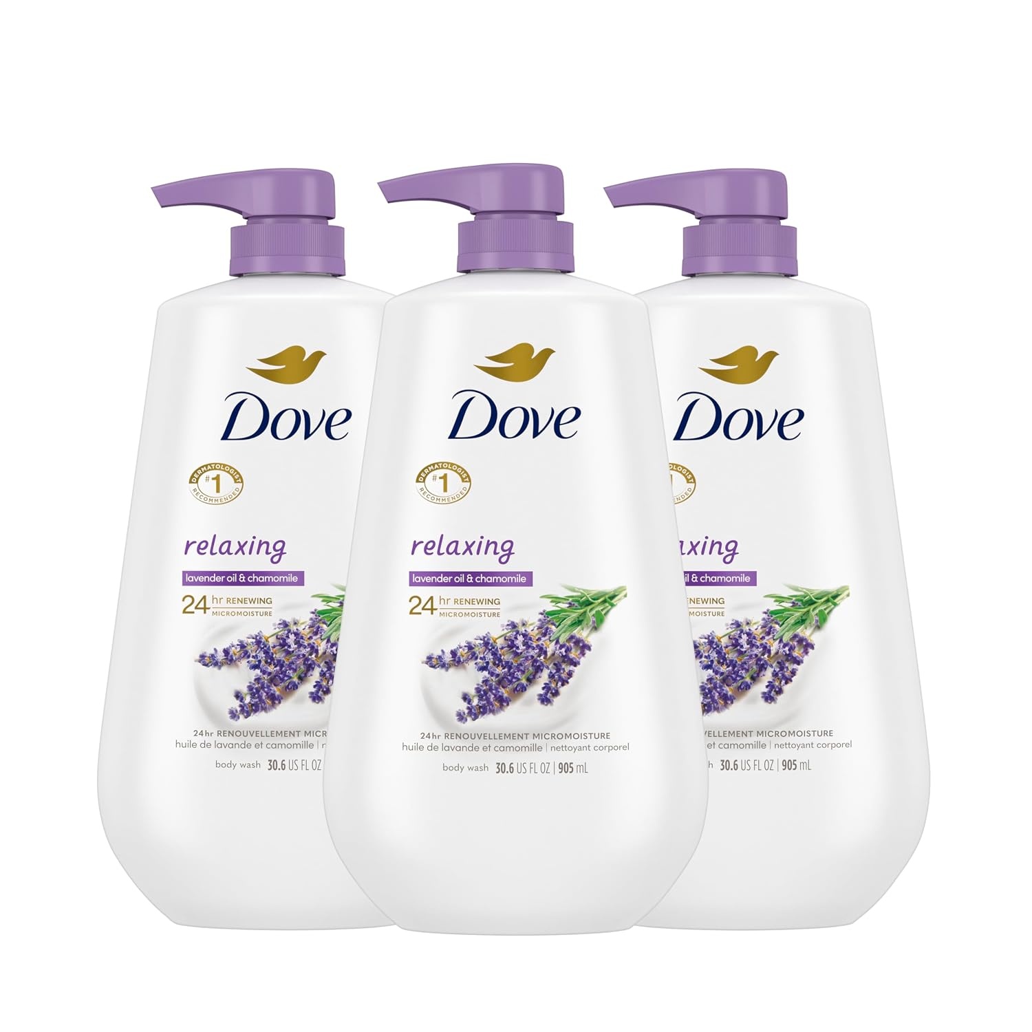 image:imageDove Body Wash with Pump Relaxing Lavender Oil amp Chamomile 3 Count for Renewed HealthyLooking Skin Gentle Skin Cleanser with 24hr Renewing MicroMoisture 306 ozLavender Oil Chamomile