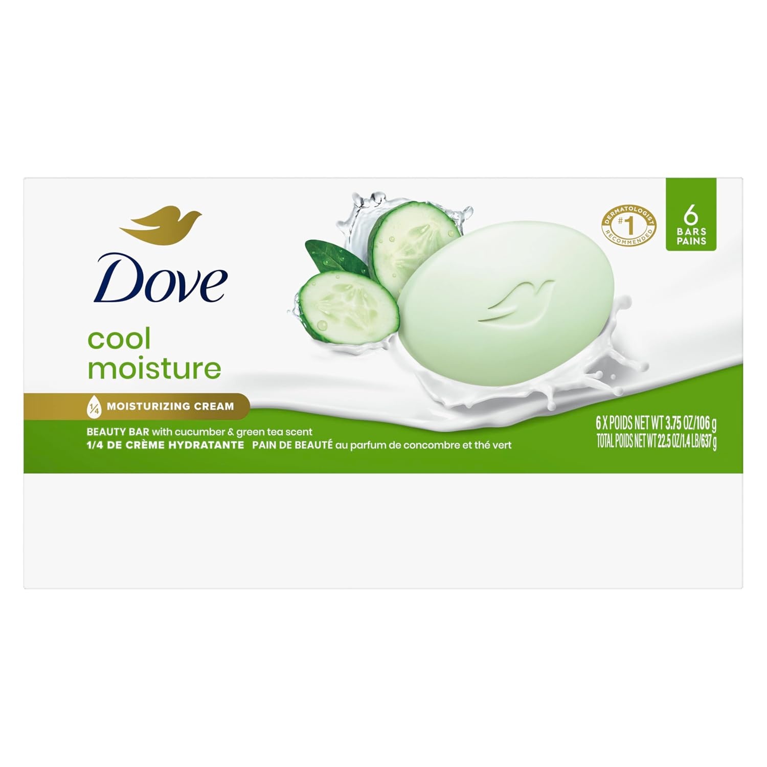 image:imageDove Beauty Bar Soap Cool Moisture Cucumber amp Green Tea Scent 6 Bars 375oz375 Ounce Pack of 6