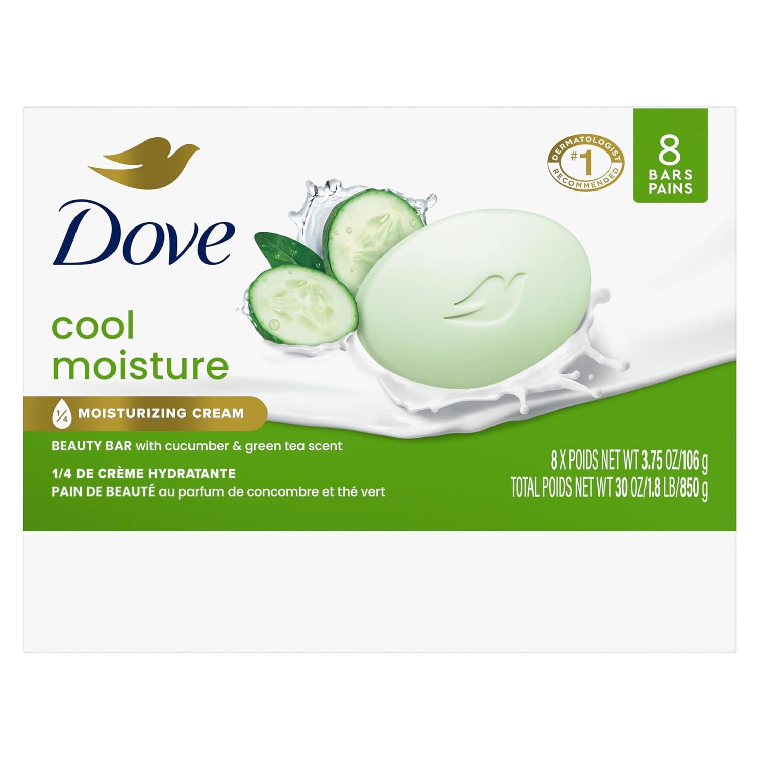 image:imageDove Cool Moisture Beauty Bar Soap Refreshing Cleanser 8 Count 375 oz375 Ounce Pack of 72