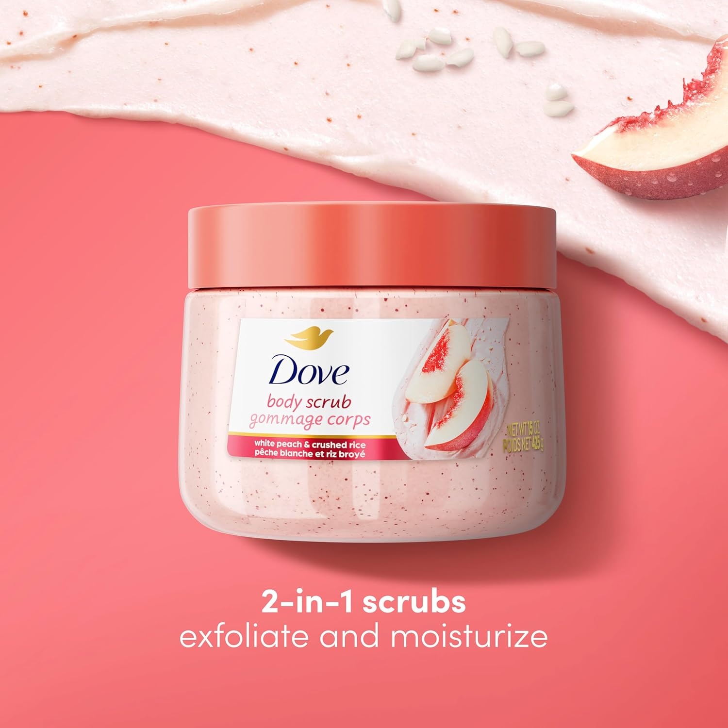 image:imageDove Himalayan Salt amp Rose Oil Body Scrub Exfoliates and Deeply 15 ozWhite Peaches Crushed Rice