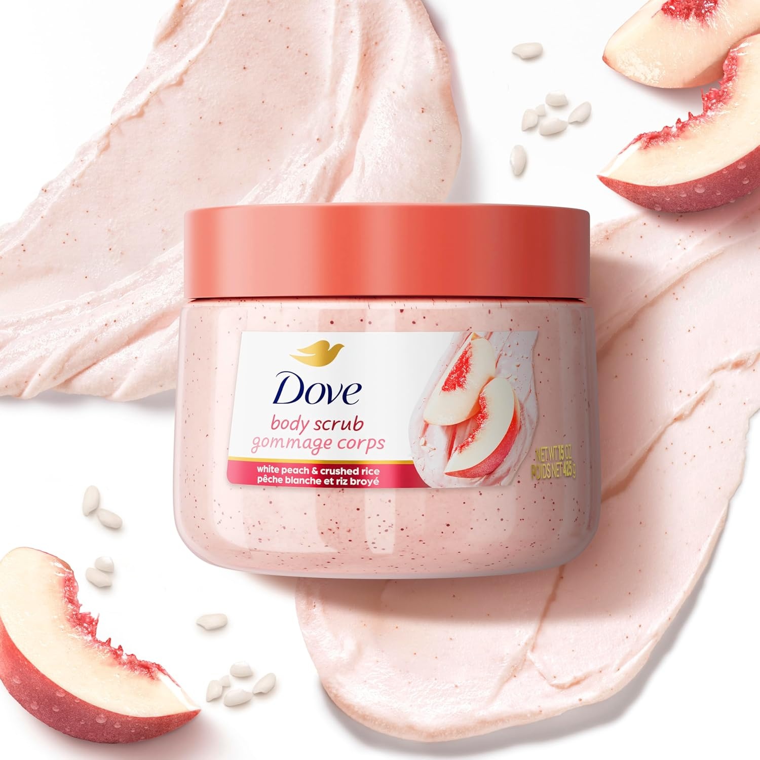 image:imageDove Himalayan Salt amp Rose Oil Body Scrub Exfoliates and Deeply 15 ozWhite Peaches Crushed Rice