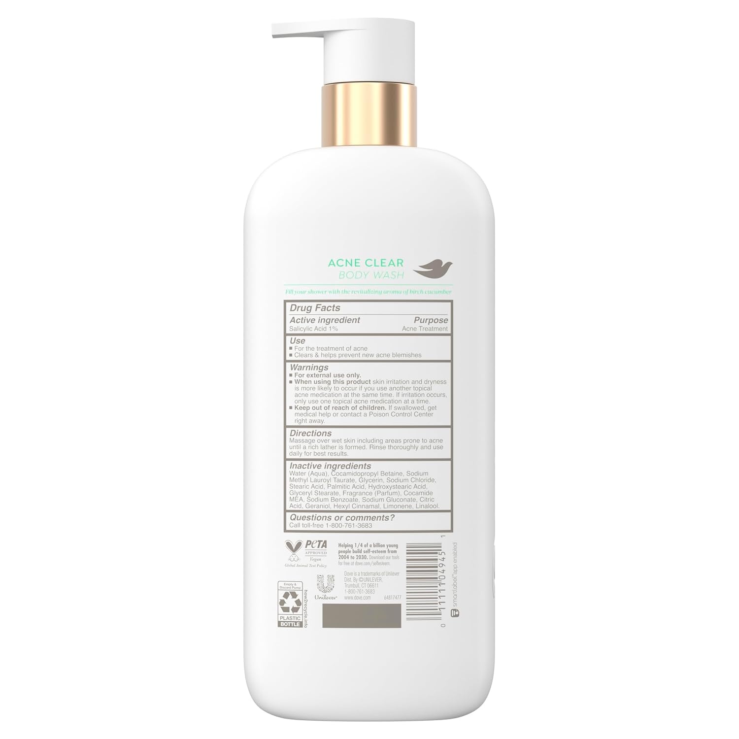 image:imageDove Serum Acne Clear Body Wash with 1 Salicylic Acid 185 oz185 Fl Oz Pack of 4