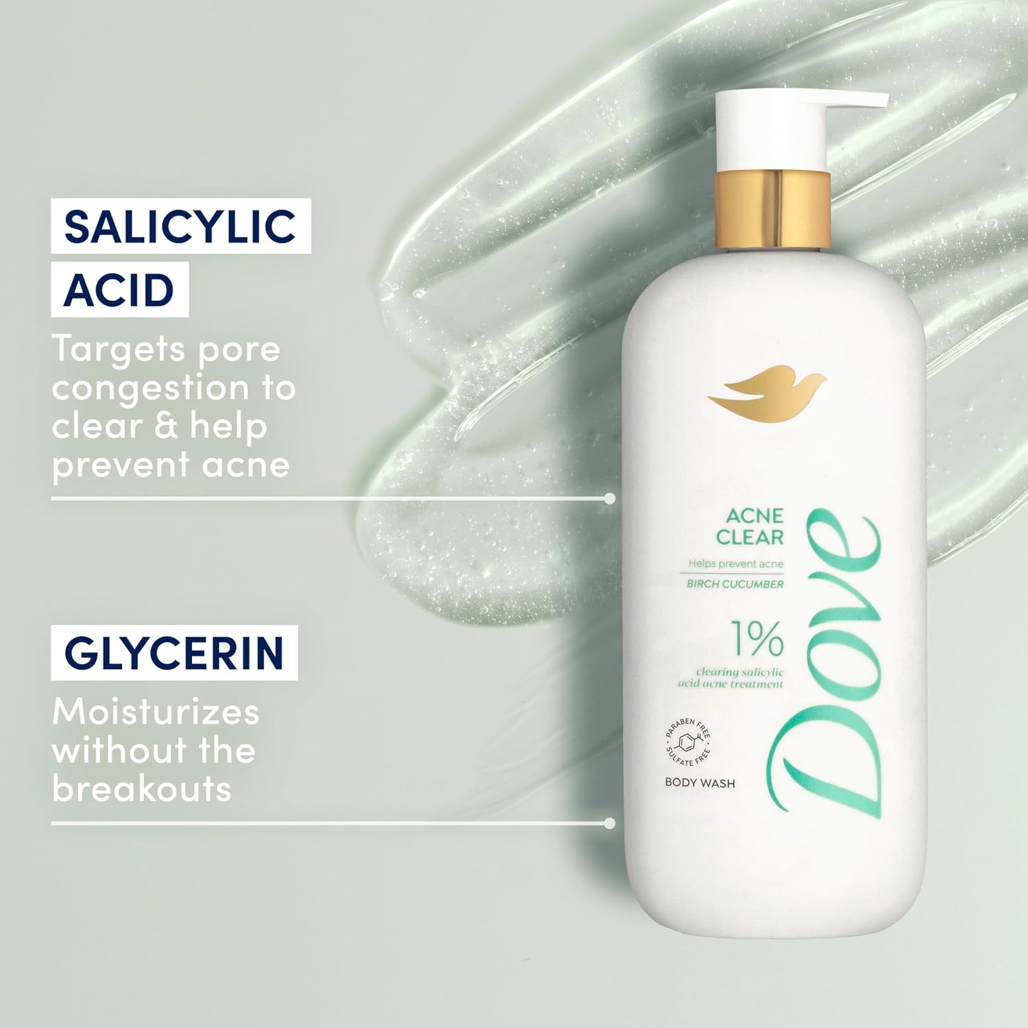 image:imageDove Serum Acne Clear Body Wash with 1 Salicylic Acid 185 oz185 Fl Oz Pack of 4