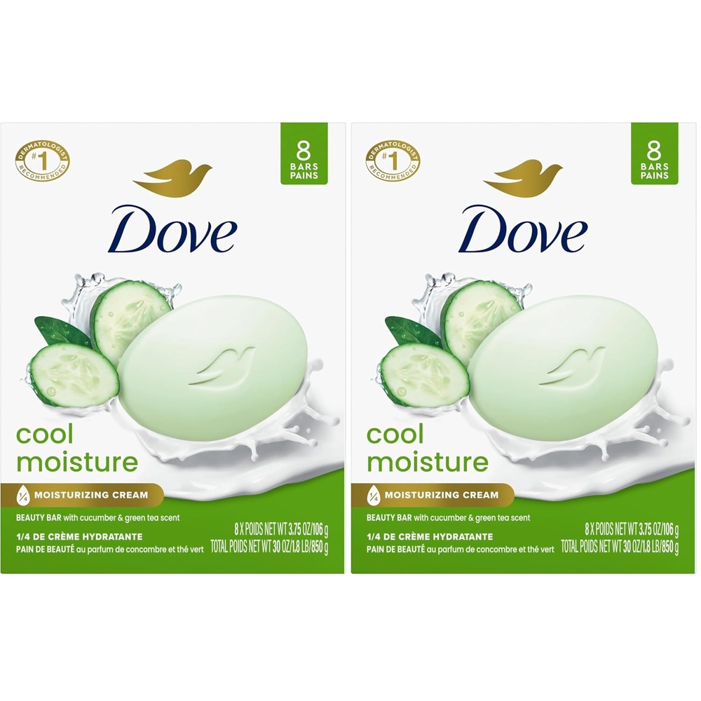 image:imageDove Cool Moisture Beauty Bar Soap Refreshing Cleanser 8 Count 375 oz375 Ounce Pack of 16