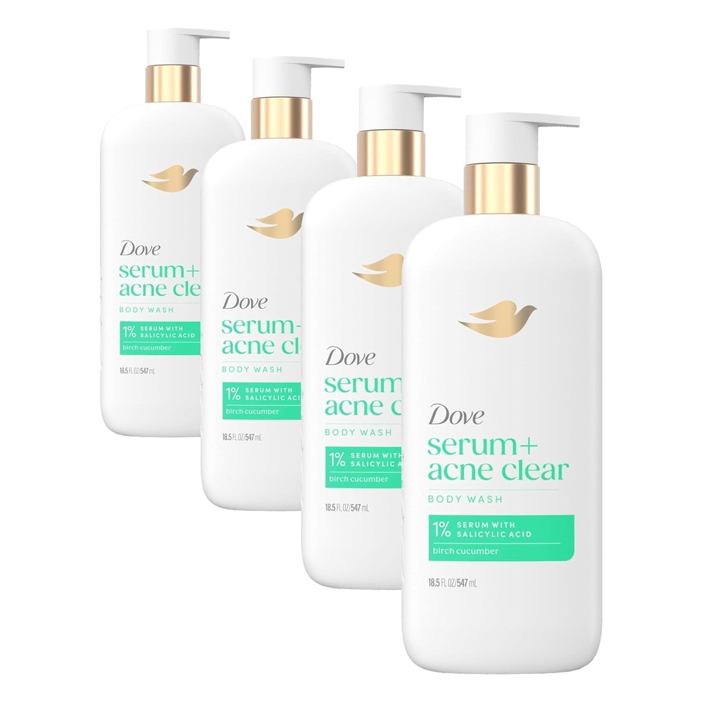 image:imageDove Serum Acne Clear Body Wash with 1 Salicylic Acid 185 oz185 Fl Oz Pack of 4
