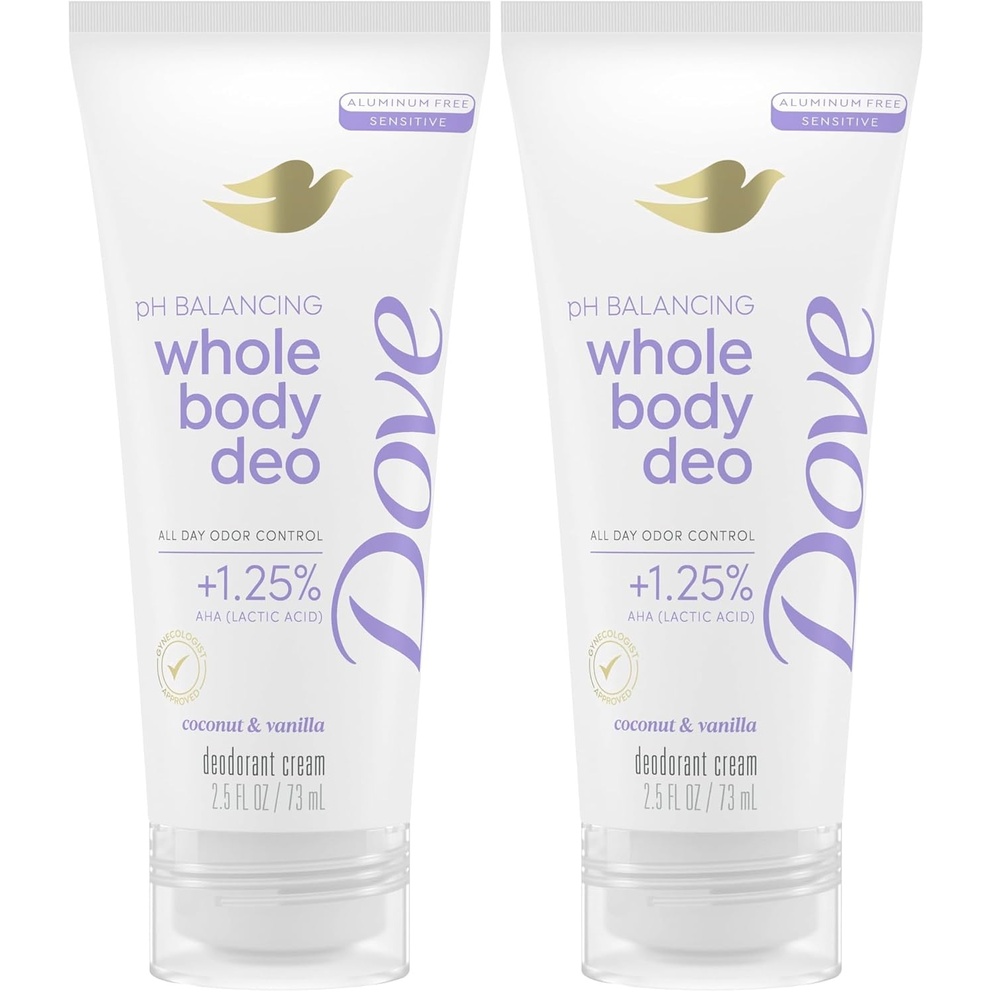 image:imageDove Whole Body Deo Aluminum Free pH Balancing Cream Deodorant Coconut amp Vanilla for 72h Odor Control 25 oz25 Fl Oz Pack of 2
