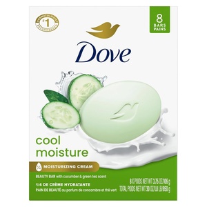 Dove Cool Moisture Beauty Bar Soap , Refreshing Cleanser, 8 Count 3.75 oz(3.75 Ounce (Pack of 8))