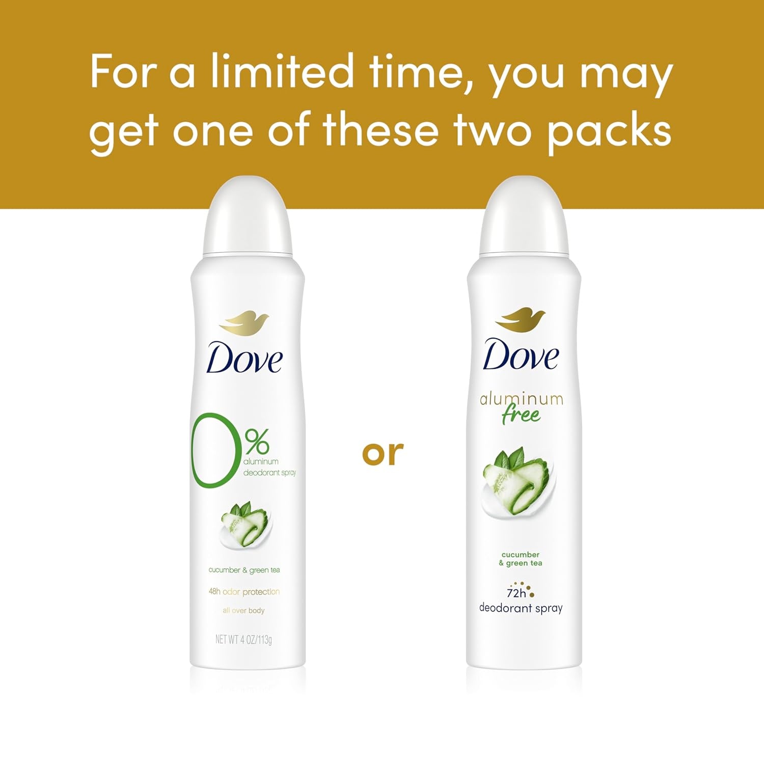 image:imageDove Aluminum Free Deodorant Spray Coconut and Pink Jasmine 3PK 4ozCucumber and Green Tea