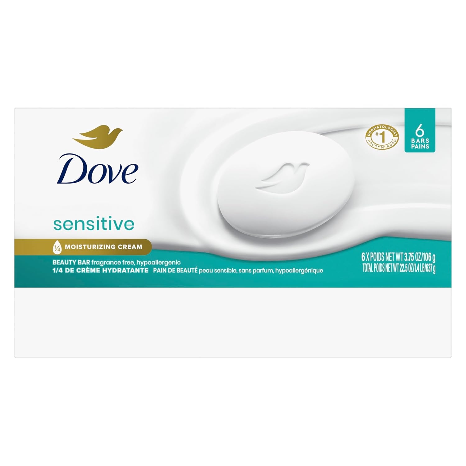 image:imageDove Beauty Bar Soap Sensitive 375 oz 6 Bars375 Ounce Pack of 6