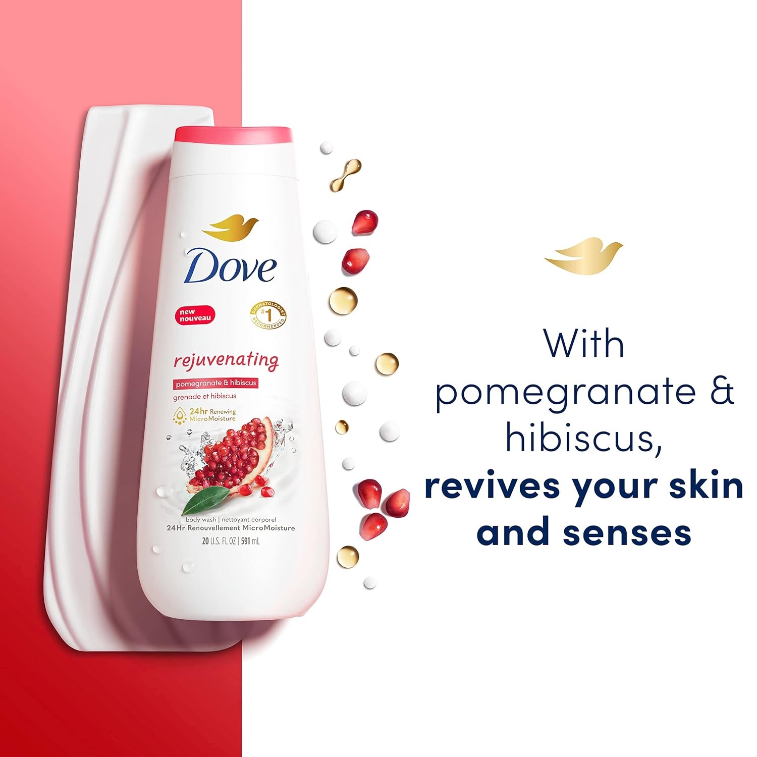image:imageDove Body Wash Rejuvenating Pomegranate amp Hibiscus 4 Count for Renewed HealthyLooking Skin Gentle Skin Cleanser with 24hr Renewing MicroMoisture 20 oz20 Fl Oz Pack of 8