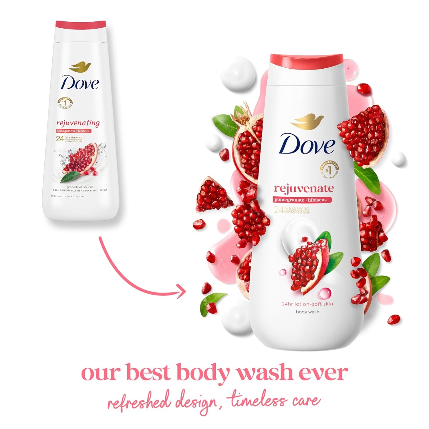image:imageDove Body Wash for Softer Smoother Skin After Just One Use Rejuvenating Pomegranate and Hibiscus Tea Effectively Washes Away Bacteria While Nourishing Your Skin 22 Fl Ounce Pack of 4Pomegranate
