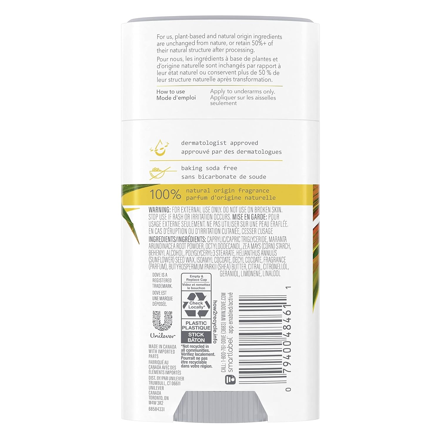 image:imageDove Care by Plants Deodorant Stick for longlasting deodorant protection Lemongrass aluminum free deodorant 26 oz 3 Count26 Ounce Pack of 6