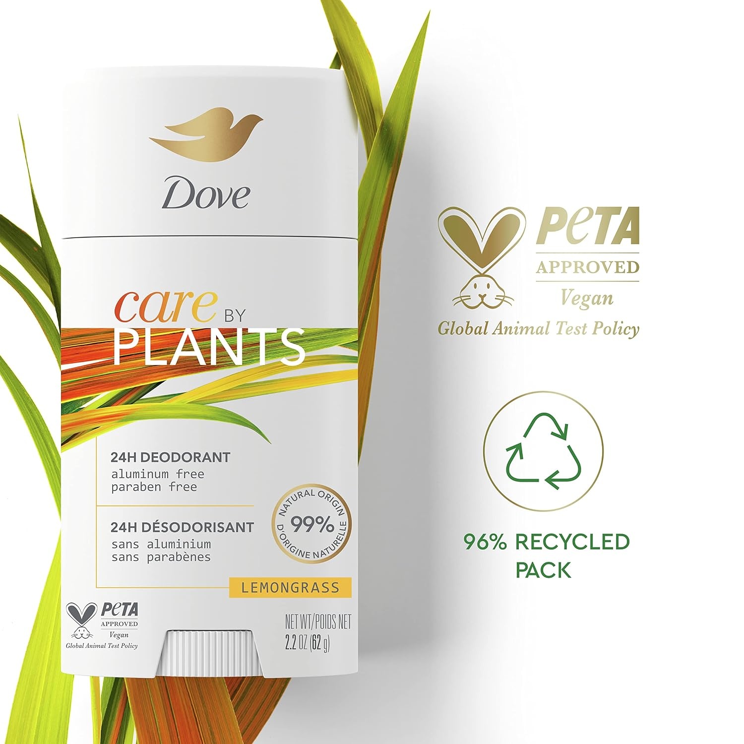 image:imageDove Care by Plants Deodorant Stick for longlasting deodorant protection Lemongrass aluminum free deodorant 26 oz 3 Count26 Ounce Pack of 6