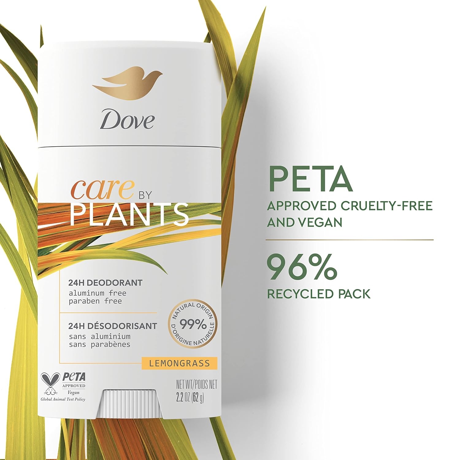 image:imageDove Care by Plants Deodorant Stick for longlasting deodorant protection Lemongrass aluminum free deodorant 26 oz 3 Count26 Ounce Pack of 6