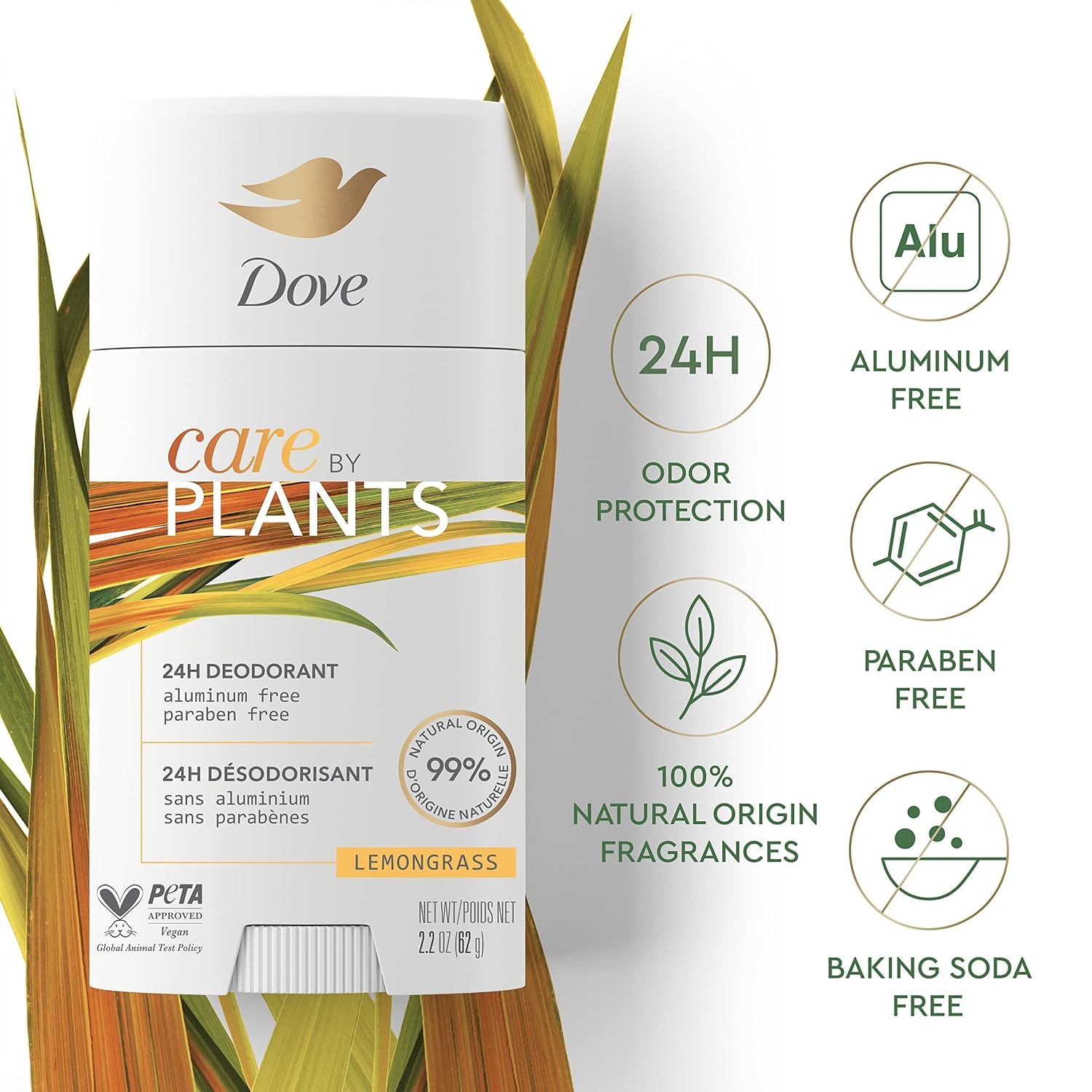 image:imageDove Care by Plants Deodorant Stick for longlasting deodorant protection Lemongrass aluminum free deodorant 26 oz 3 Count26 Ounce Pack of 6
