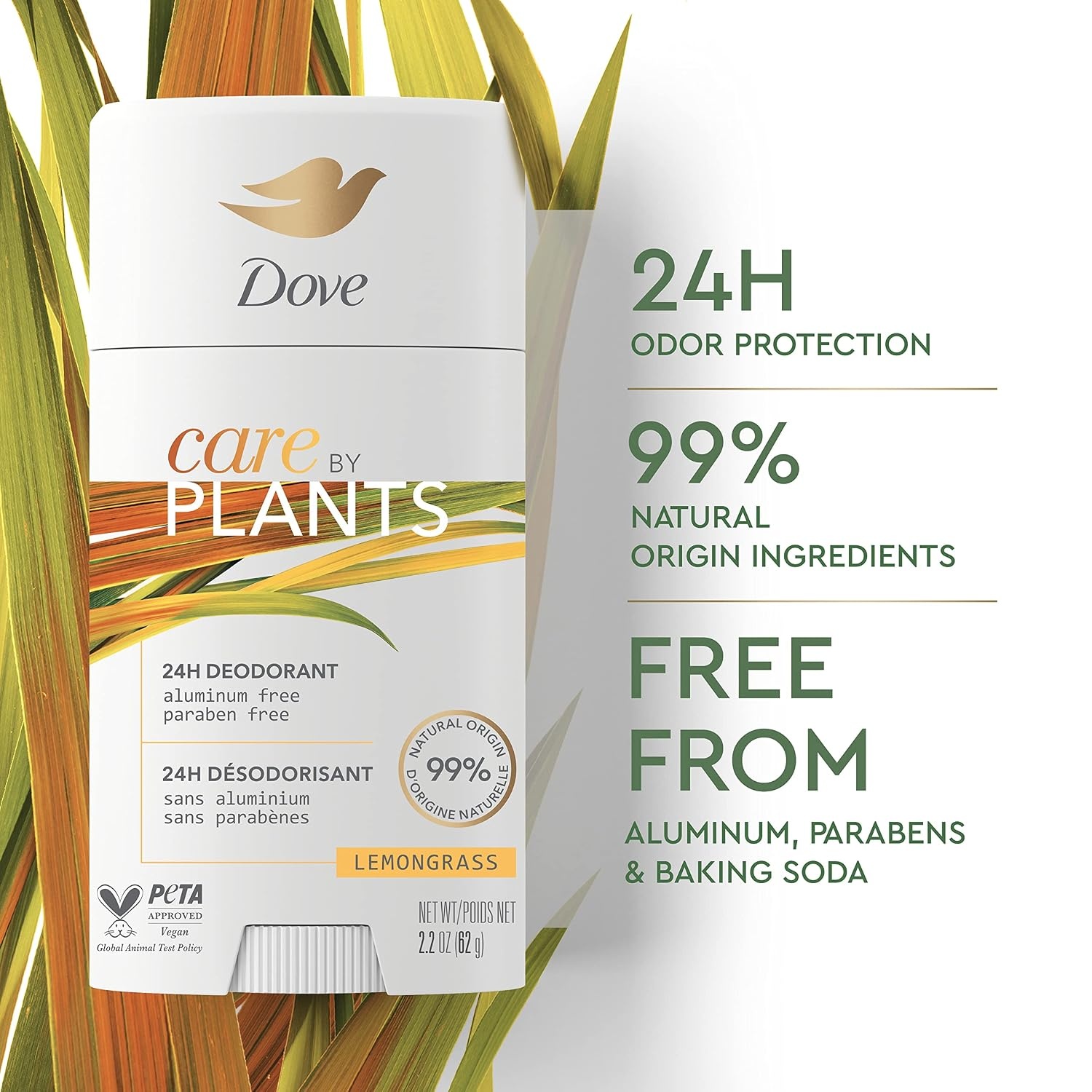 image:imageDove Care by Plants Deodorant Stick for longlasting deodorant protection Lemongrass aluminum free deodorant 26 oz 3 Count26 Ounce Pack of 6