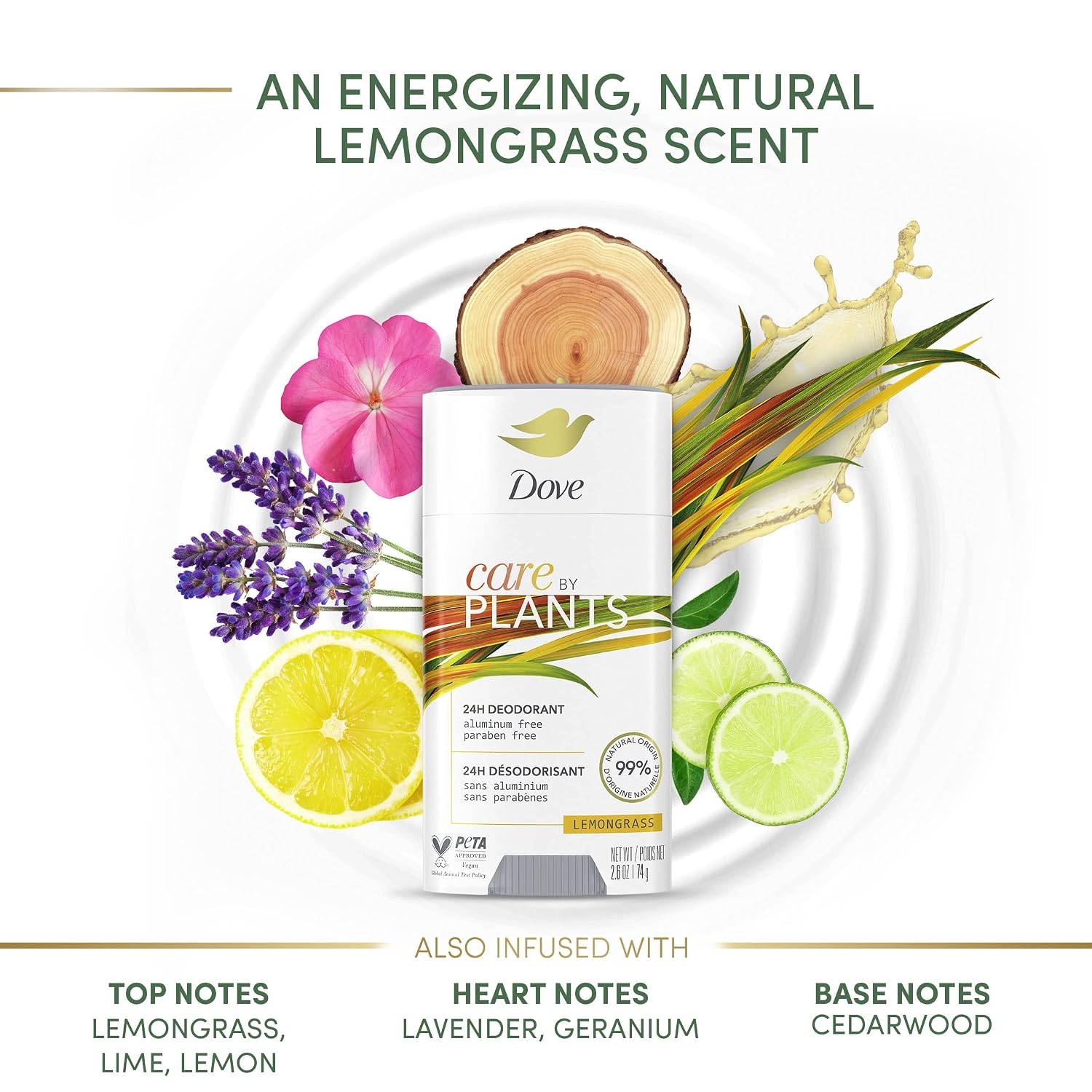 image:imageDove Care by Plants Deodorant Stick for longlasting deodorant protection Lemongrass aluminum free deodorant 26 oz 3 Count26 Ounce Pack of 6