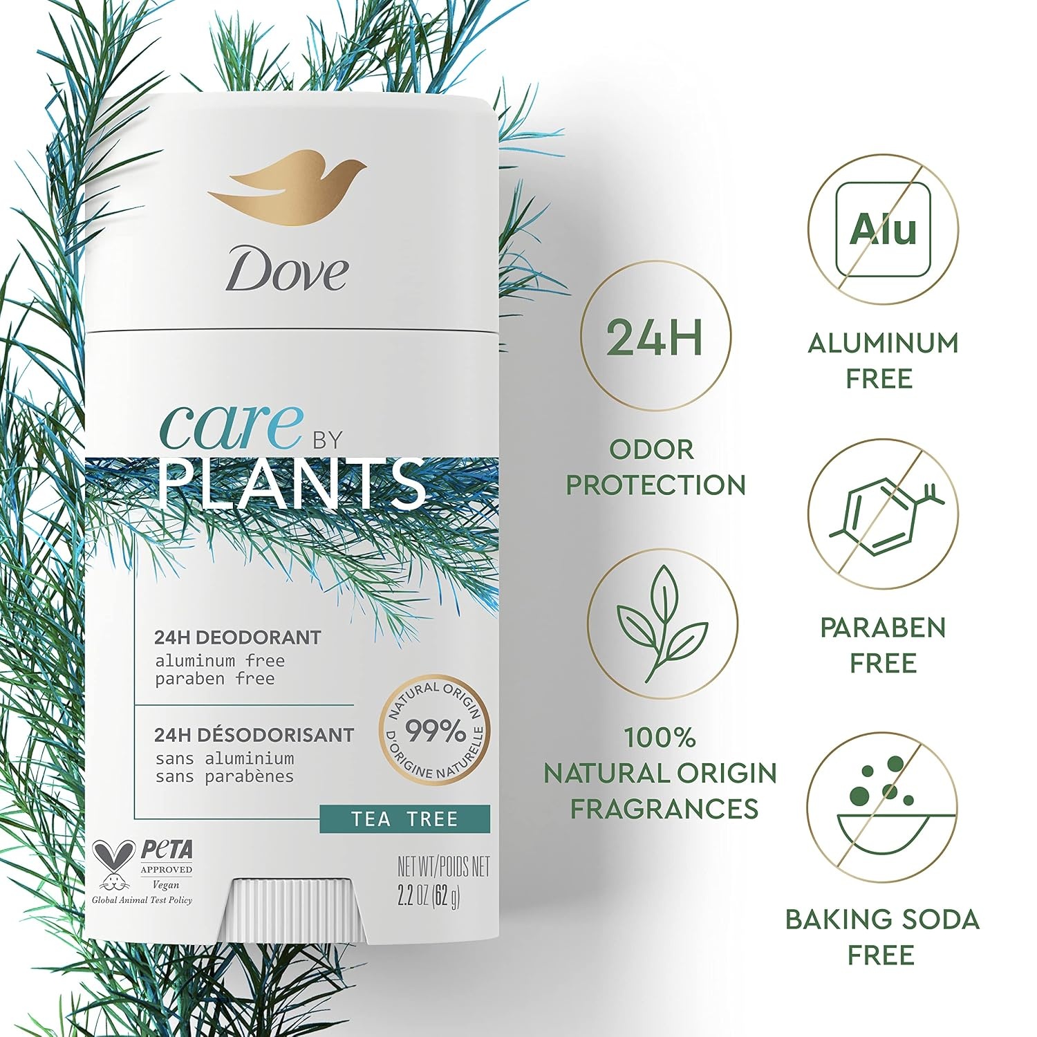 image:imageDove Care by Plants Deodorant Stick for longlasting deodorant protection Tea Tree aluminum free deodorant 26 oz 3 Count