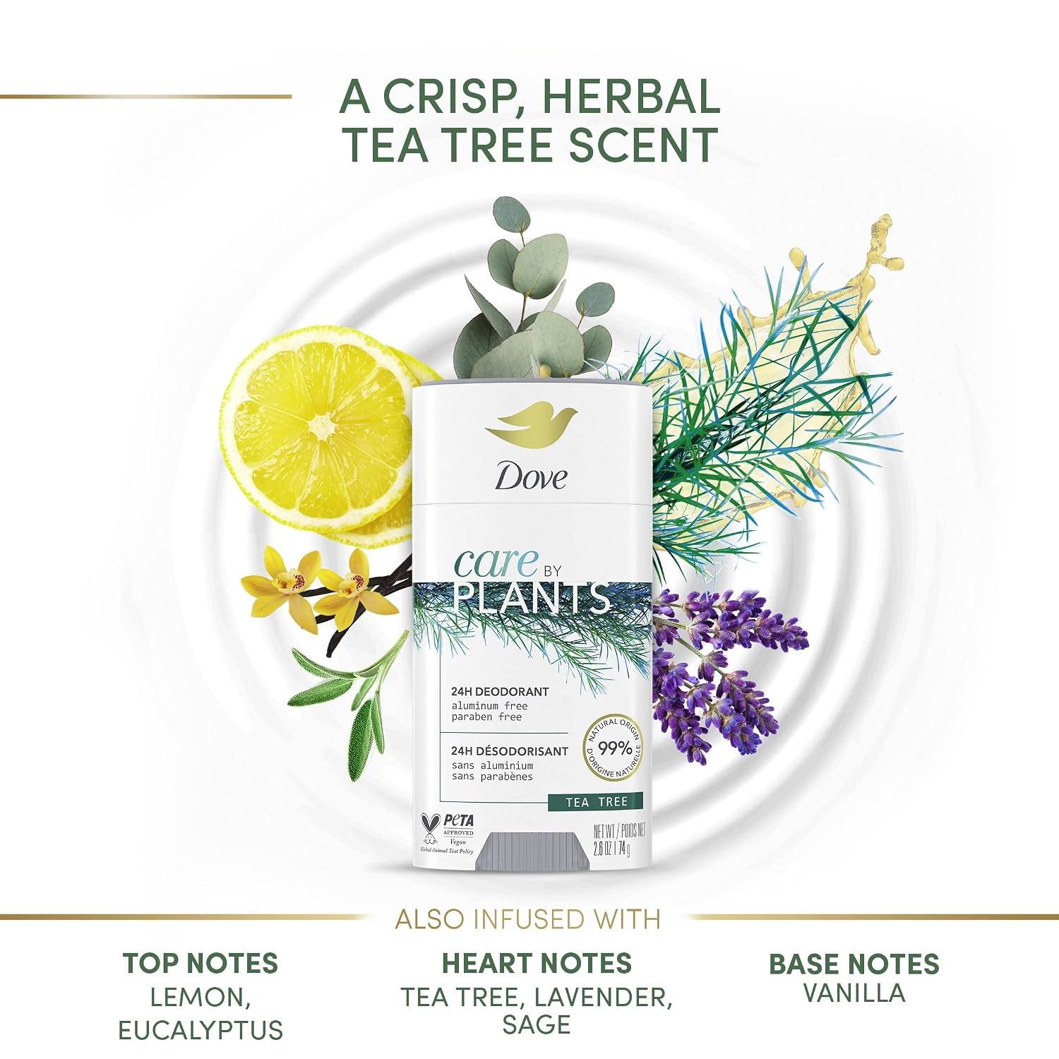 image:imageDove Care by Plants Deodorant Stick for longlasting deodorant protection Tea Tree aluminum free deodorant 26 oz 3 Count