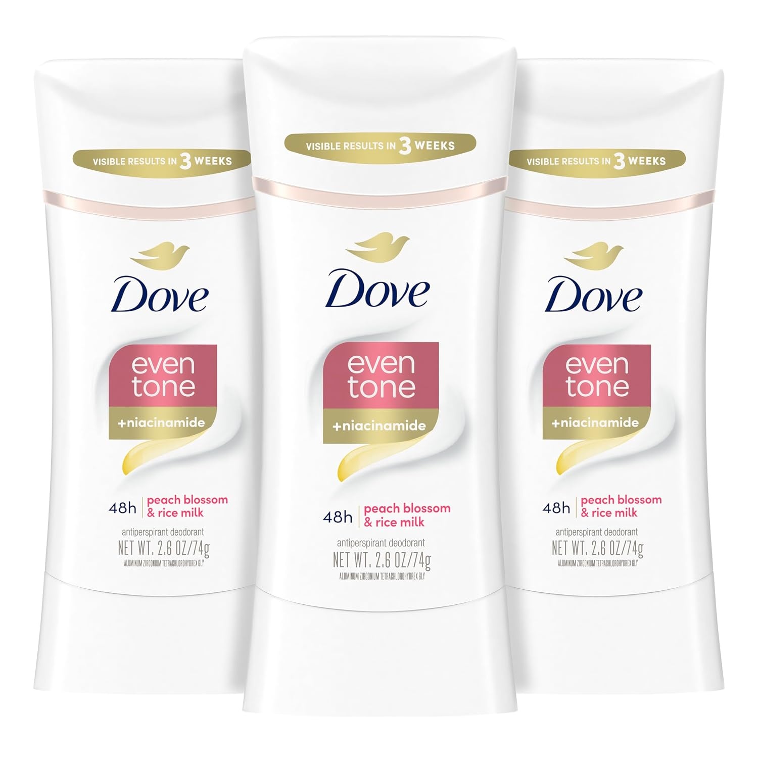 image:imageDove Even Tone Antiperspirant Stick Peach Blossom amp Rice Milk 3PK 26 oz26 Ounce Pack of 3