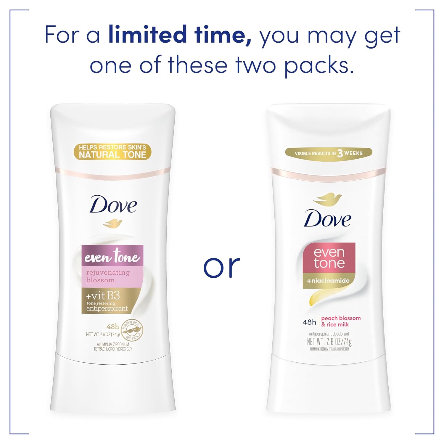image:imageDove Even Tone Antiperspirant Stick Peach Blossom amp Rice Milk 3PK 26 oz26 Ounce Pack of 3