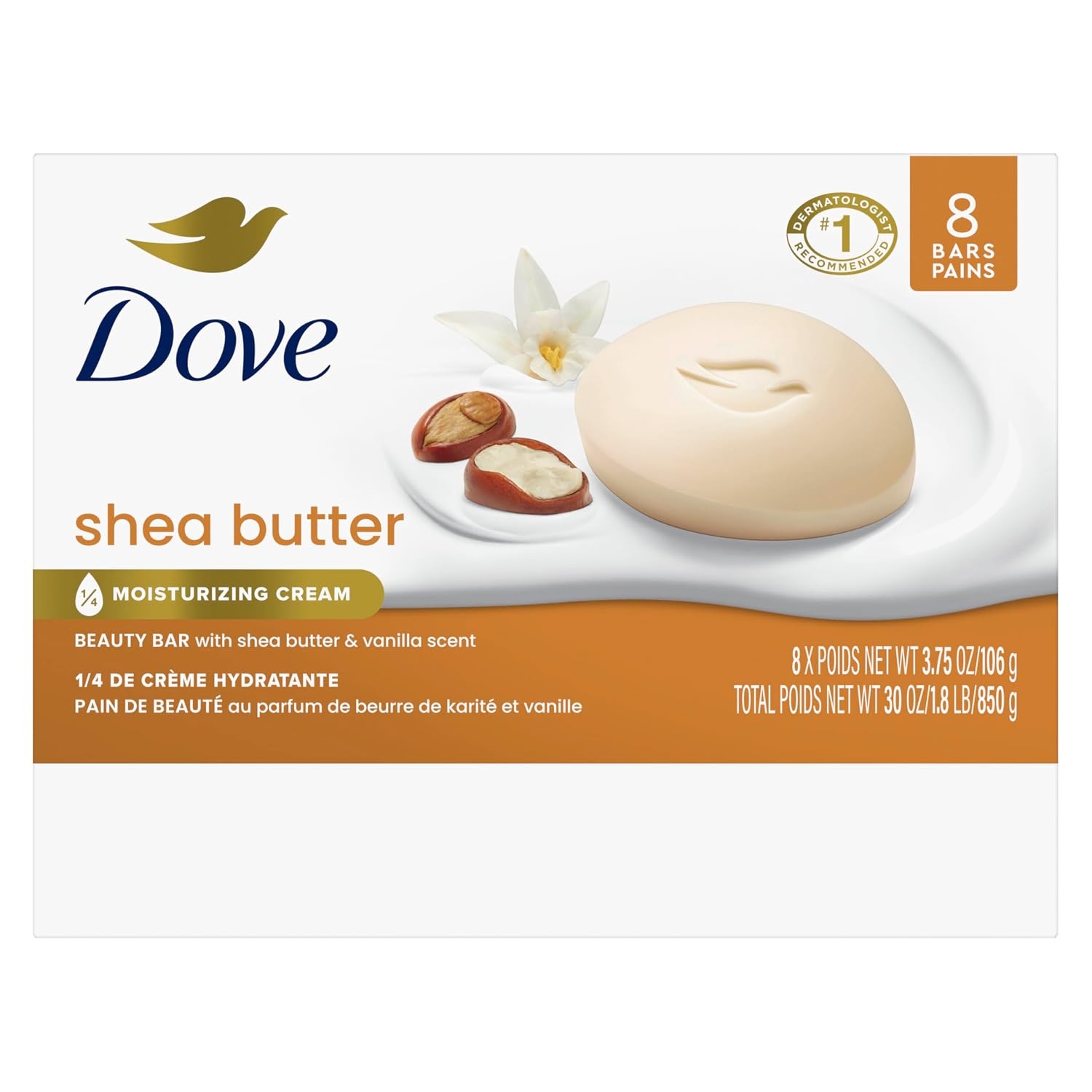image:imageDove Shea Butter Beauty Bar Soap 8 Count Cleanser 375 oz I beauty bar375 Ounce Pack of 72