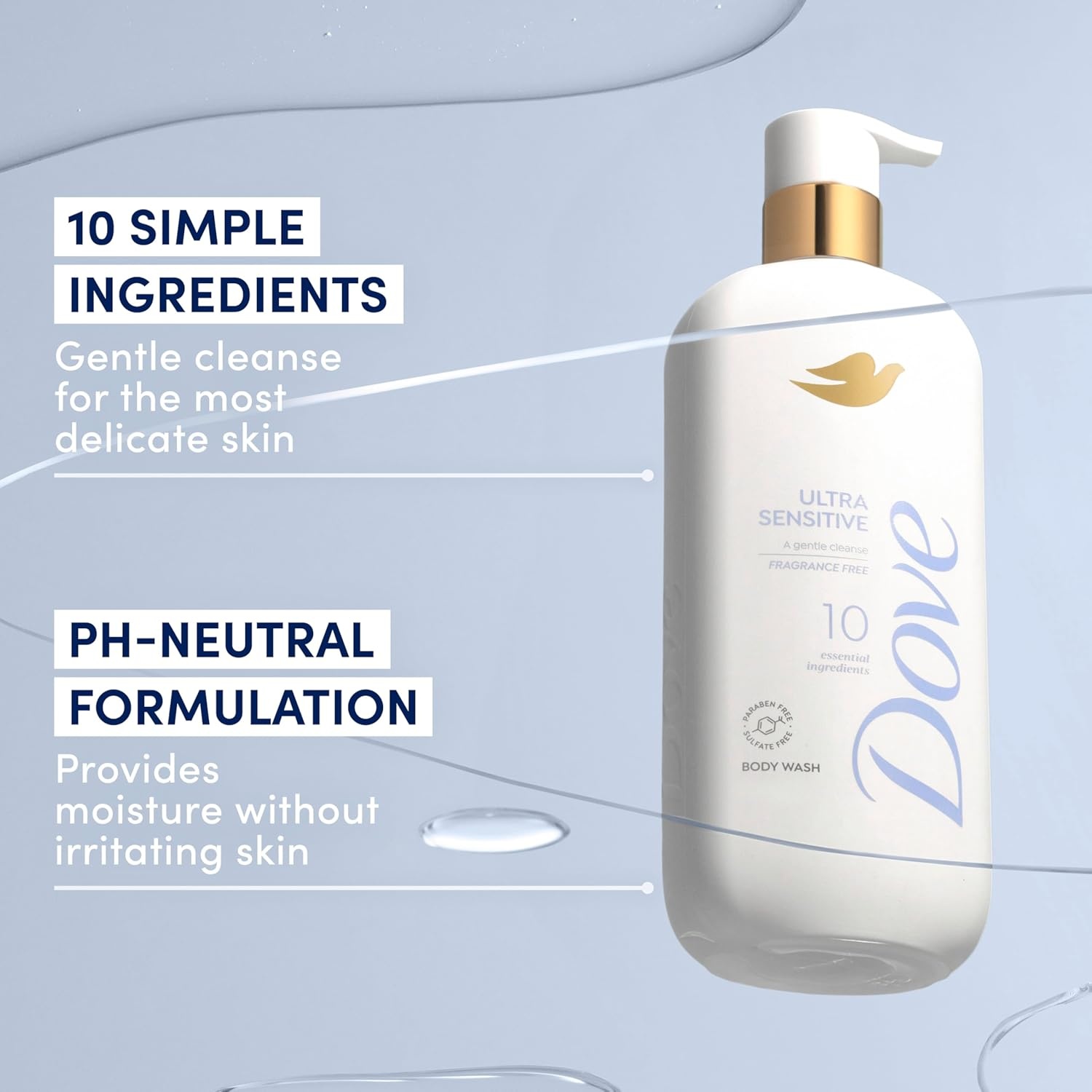 image:imageDove Ultra Sensitive Serum Body Wash Fragrance Free 10 Ingredients 185 oz185 Fl Oz Pack of 1