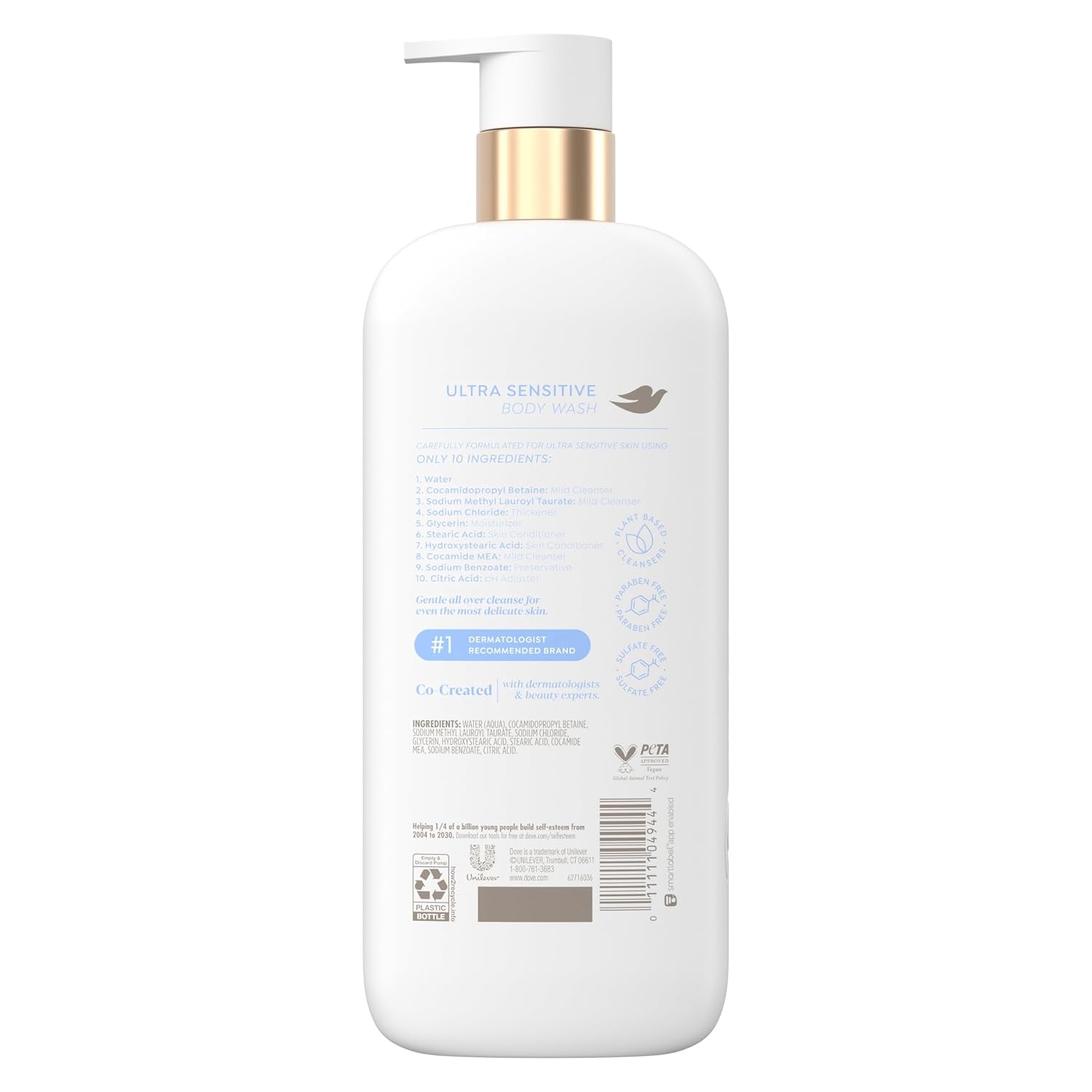image:imageDove Ultra Sensitive Serum Body Wash Fragrance Free 10 Ingredients 185 oz185 Fl Oz Pack of 4