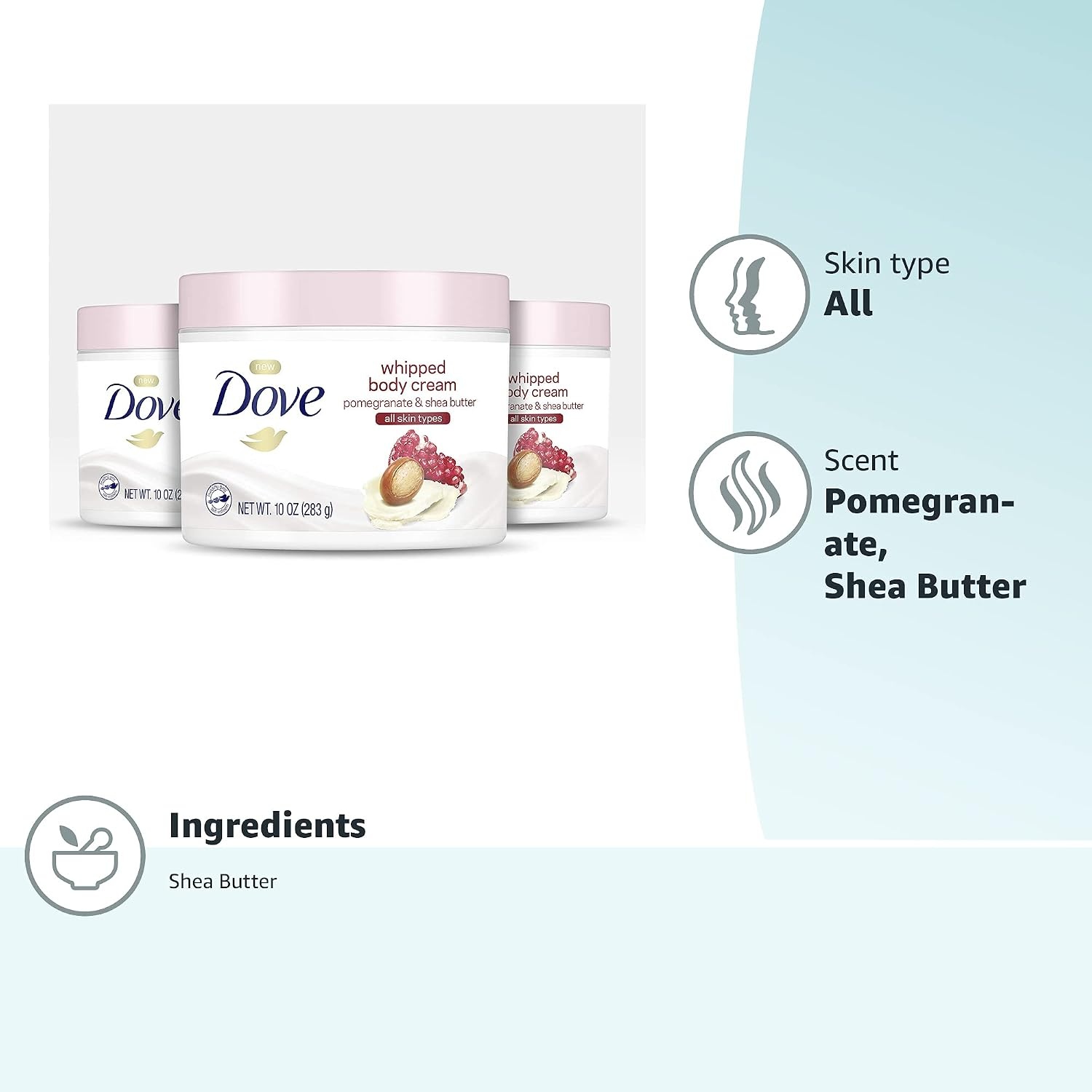 image:imageDove Whipped Body Cream Dry Skin Moisturizer Pomegranate and Shea Butter Nourishes Skin Deeply 10 oz 3 CountPomegranate and Shea Butter