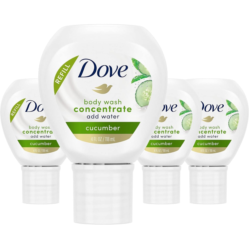 image:imageDove Concentrate Refill 4 Count for Instantly Soft Skin and Lasting Nourishment Daily Moisture Refill for use Reusable Bottle 4 fl oz makes 16 fl oz of Body WashCucumber