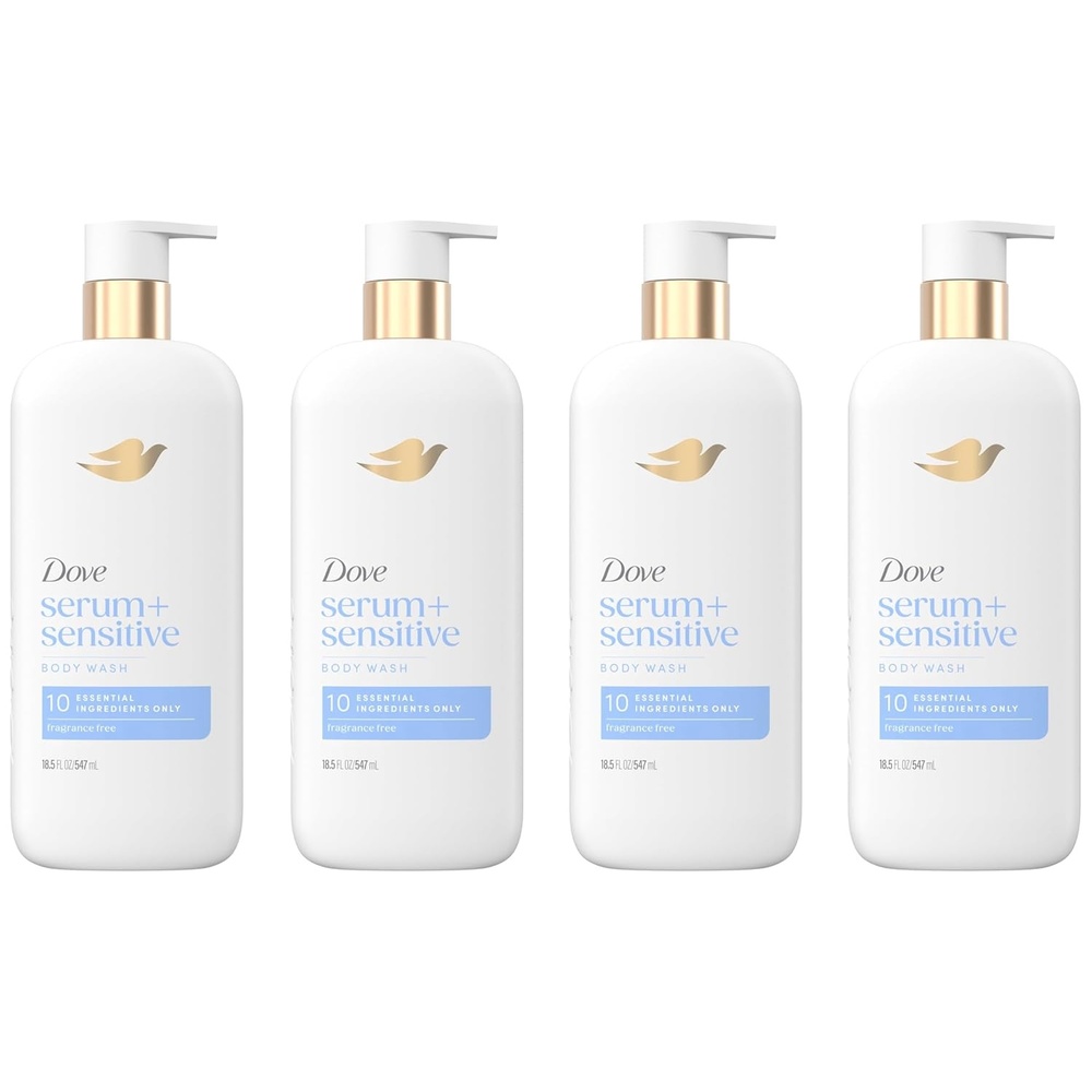 image:imageDove Ultra Sensitive Serum Body Wash Fragrance Free 10 Ingredients 185 oz185 Fl Oz Pack of 4