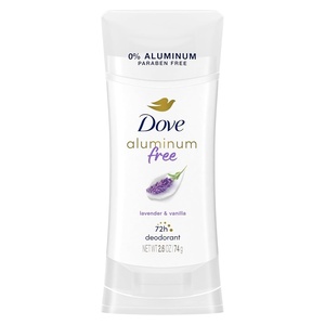 Dove 0% Aluminum Deodorant for Women ¼ Moisturizers Cucumber & Green Tea with 24-Hour Odor Protection,2.6 Ounce (Pack of 3)(Vanilla and Lavender)
