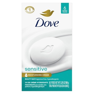 Dove Beauty Bar Soap Sensitive, 3.75 oz 6 Bars(3.75 Ounce (Pack of 6))