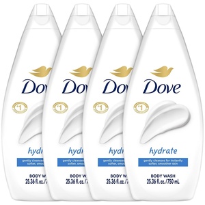 Dove Body Wash Hydrate 4-Pack – Moisturizing Cleanser for Smooth, Soft Skin, 25.36 Fl Oz Ea(Unscented)