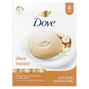Dove Shea Butter Beauty Bar Soap 8 Count, Cleanser, 3.75 oz I beauty bar(3.75 Ounce (Pack of 8))
