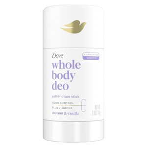 Dove Whole Body Deo Aluminum Free Anti-Friction Deodorant Stick Coconut + Vanilla for All Day Odor Control 2.6 oz(Coconut & Vanilla)