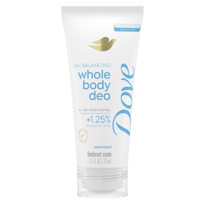 Dove Whole Body Deodorant Aluminum Free pH Balancing Cream Deodorant Unscented for 72h Odor Control 2.5 oz(Body Deodorant)