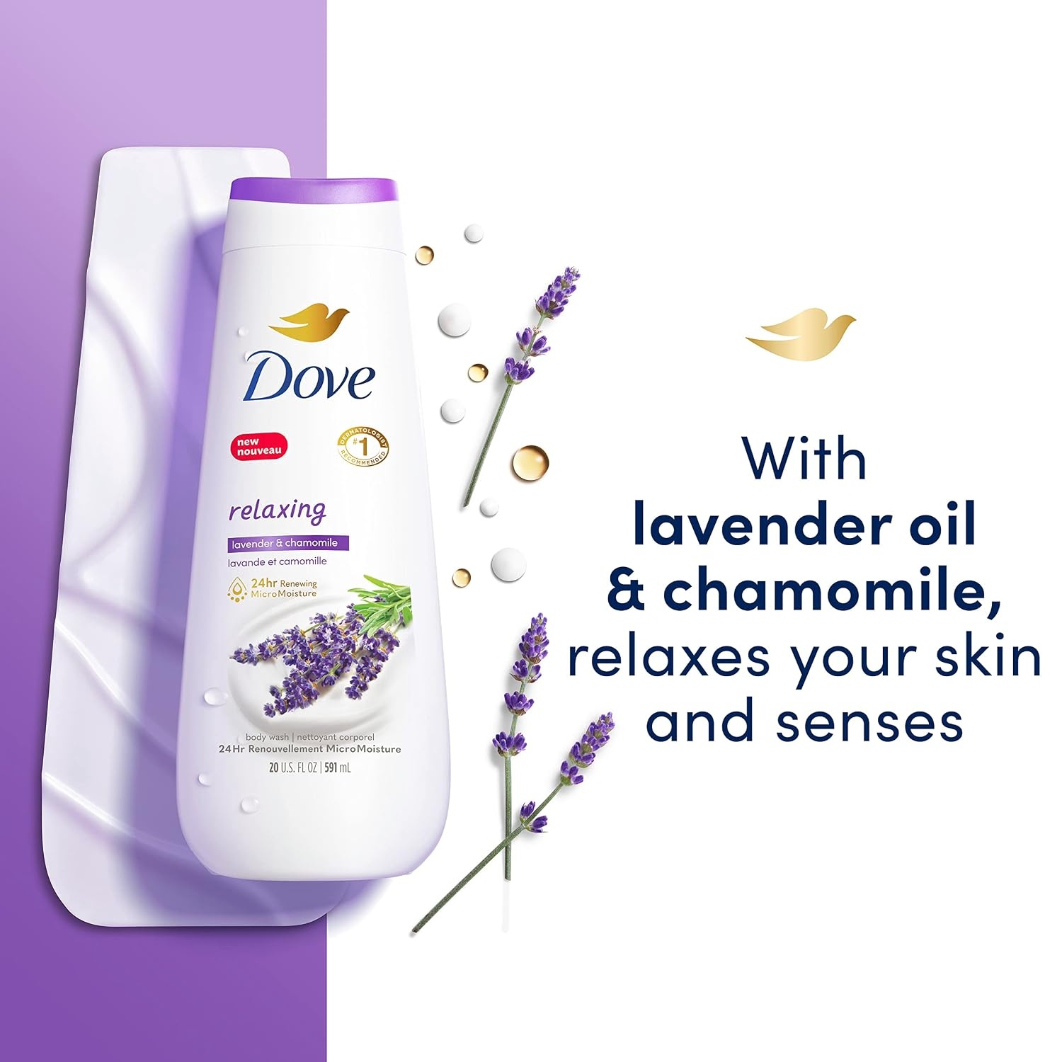 image:imageDove Body Wash 4 Count Relaxing Lavender Oil amp Chamomile for Renewed HealthyLooking Skin Gentle Skin Cleanser with 24hr Renewing MicroMoisture 20 oz