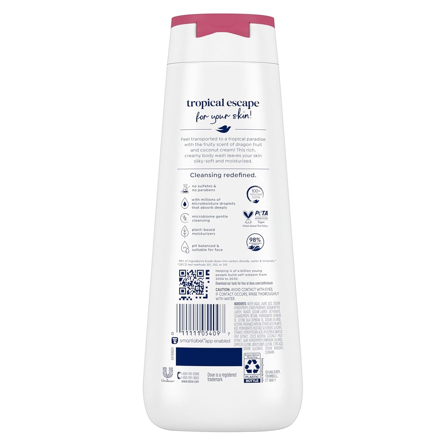 image:imageDove Body Wash 4 Count for 24hr LotionSoft Skin Replenish Dragon Fruit and Coconut Cream Moisturizing Skin Cleanser with No Sulfates No Parabens