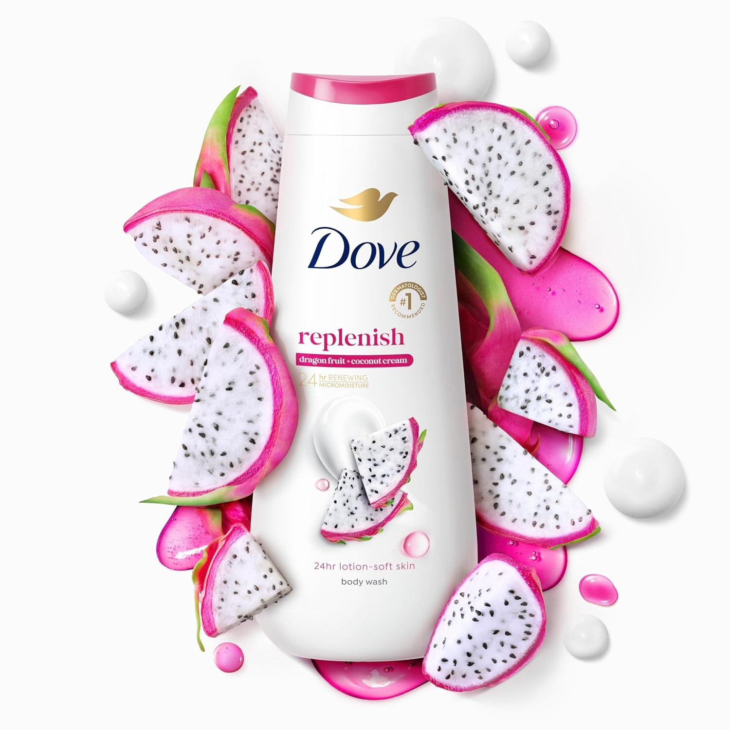 image:imageDove Body Wash 4 Count for 24hr LotionSoft Skin Replenish Dragon Fruit and Coconut Cream Moisturizing Skin Cleanser with No Sulfates No Parabens