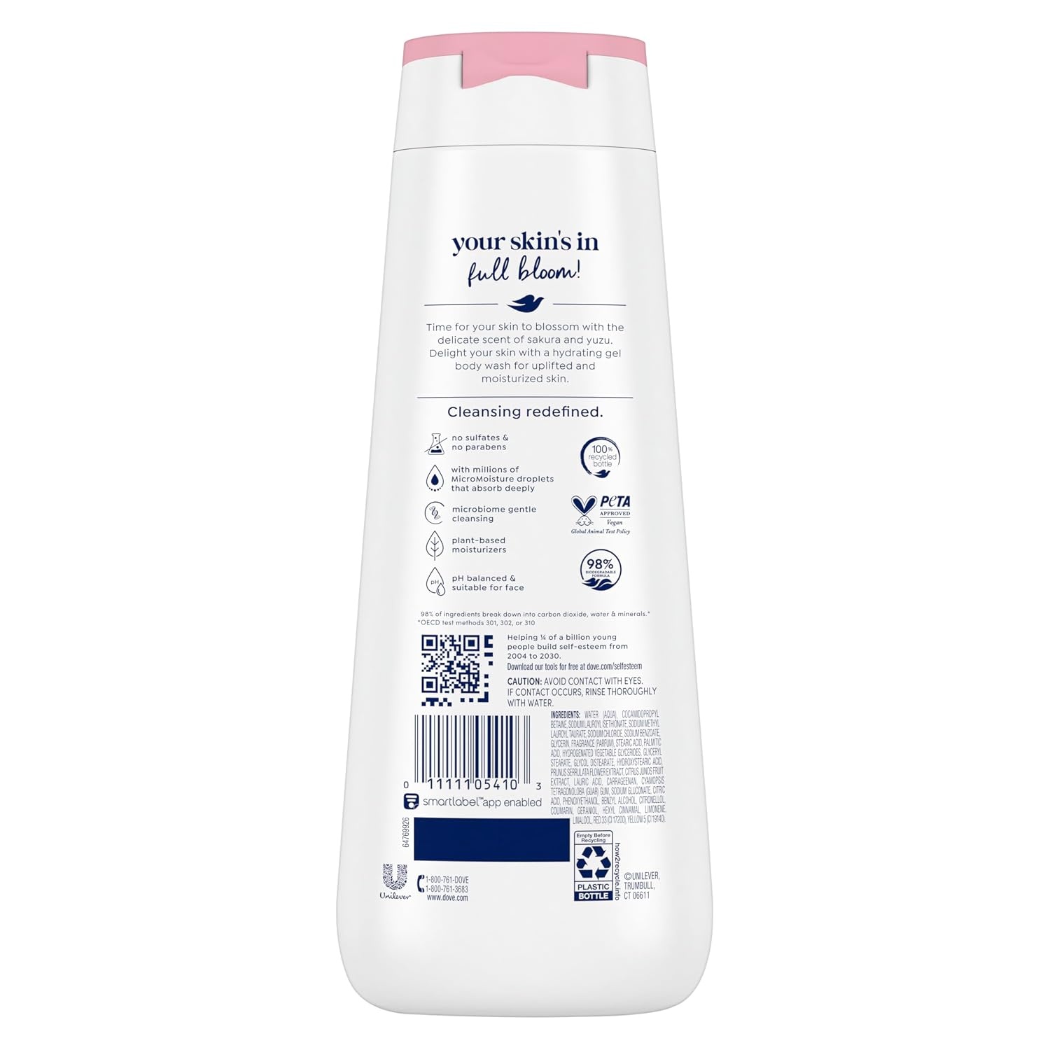 image:imageDove Body Wash 4 Count for 24hr LotionSoft Skin Uplift Sakura Blossom and Yuzu Moisturizing Skin Cleanser with No Sulfates No Parabens