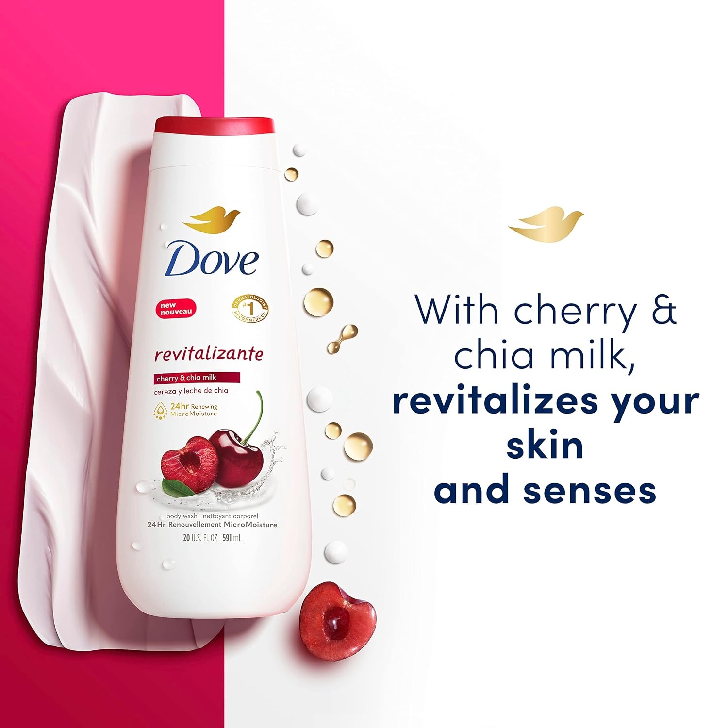 image:imageDove Body Wash AntiStress Blue Chamomile amp Oat Milk 4 Count for Renewed HealthyLooking Skin Moisturizing Gentle Skin Cleanser with 24hr Renewing MicroMoisture 20 ozCherry Chia Milk