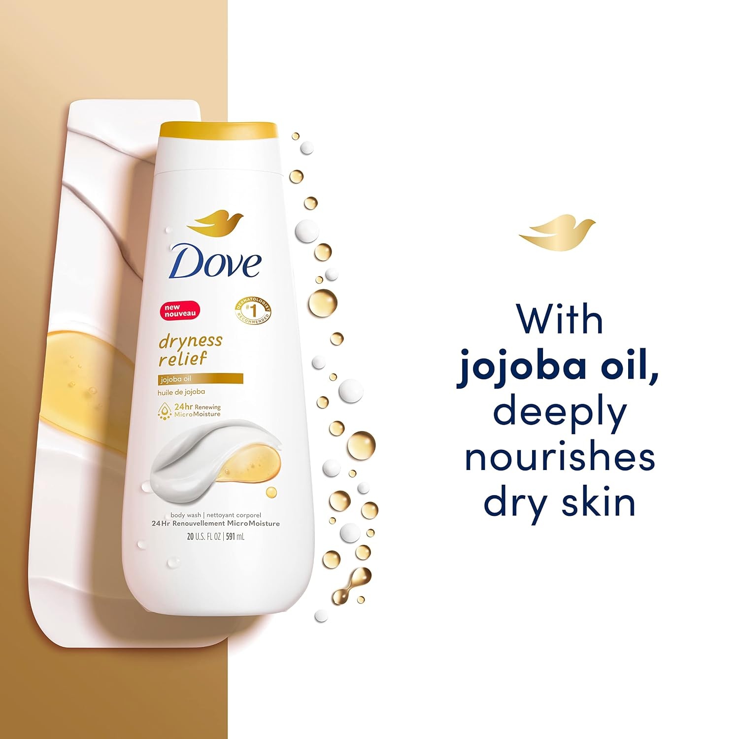 image:imageDove Body Wash Dryness Relief Jojoba Oil 4 Count for Renewed HealthyLooking Skin Gentle Skin Cleanser with 24hr Renewing MicroMoisture 20 oz