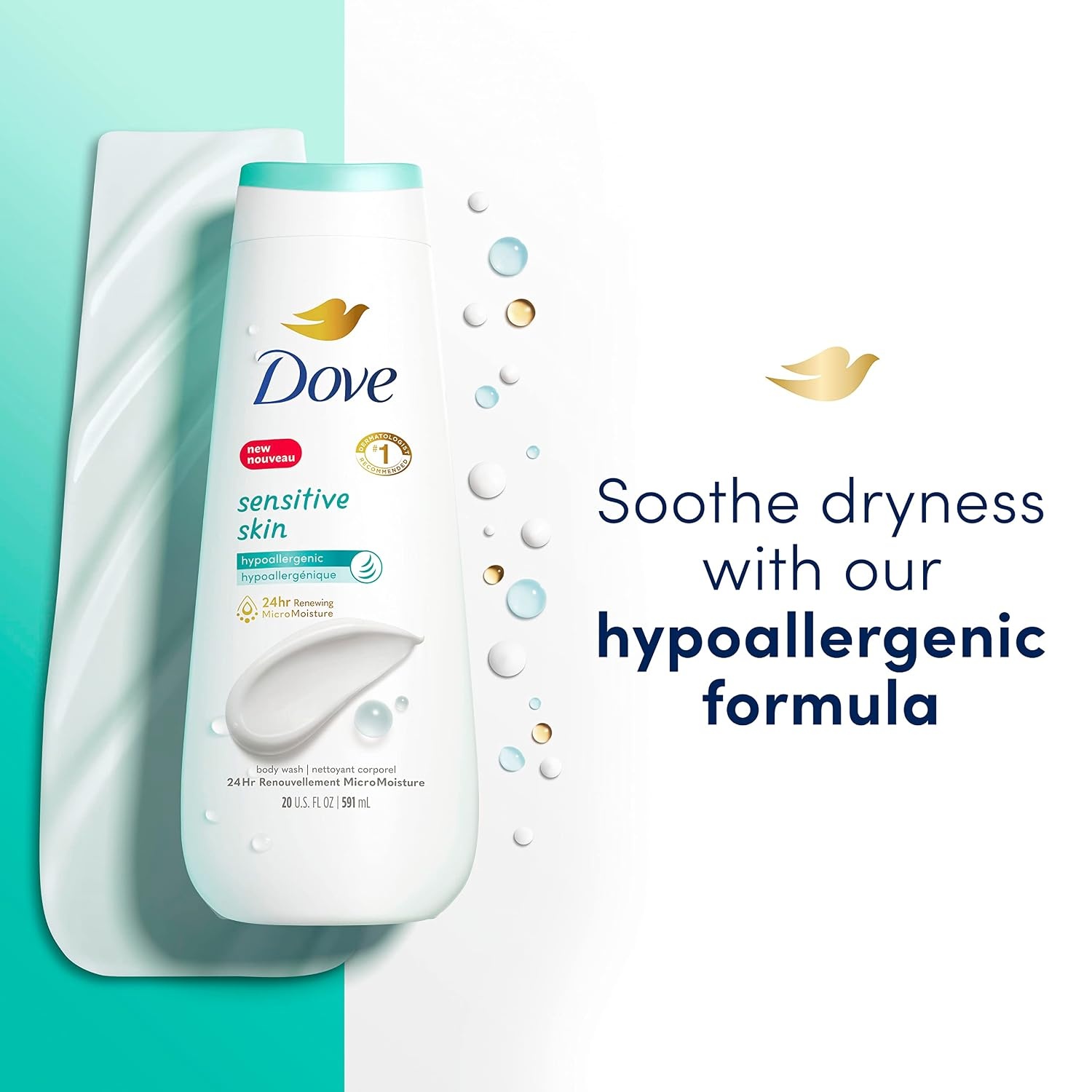 image:imageDove Body Wash Sensitive Skin 4 Count Hypoallergenic ParabenFree SulfateFree CrueltyFree Moisturizing Skin Cleanser Effectively Washes Away Bacteria While Nourishing Skin 20 oz20 Fl Oz Pack of 8