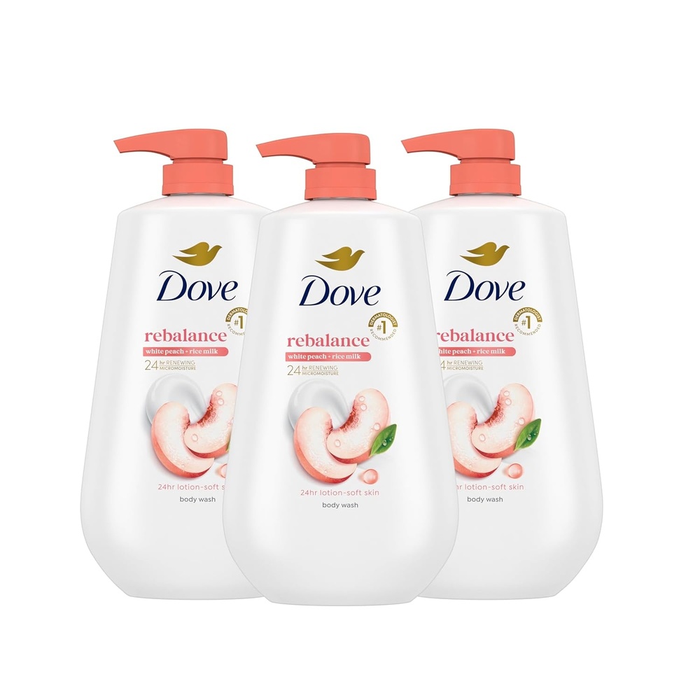 image:imageDove Body Wash 3 Count Rebalance White Peach amp Rice Milk For 24hr LotionSoft Skin Moisturizing Skin Cleanser with No Sulfates No Parabens